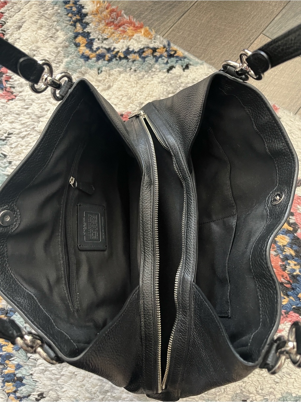 Coach Hallie Shoulder Bag. Black Pebble Leather with Silver Hardware - Picture 7 of 9
